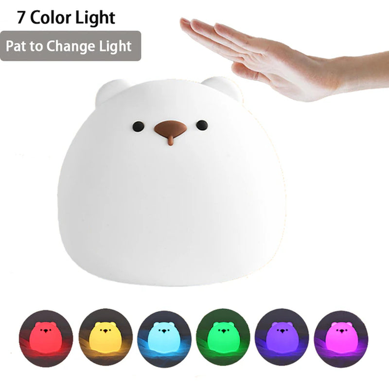 Led Night Light Child Silicone Light USB Rechargeable Touch Sensor Colorful Lamp for Kids Bedroom Bedside Touch Animal Bear Lamp