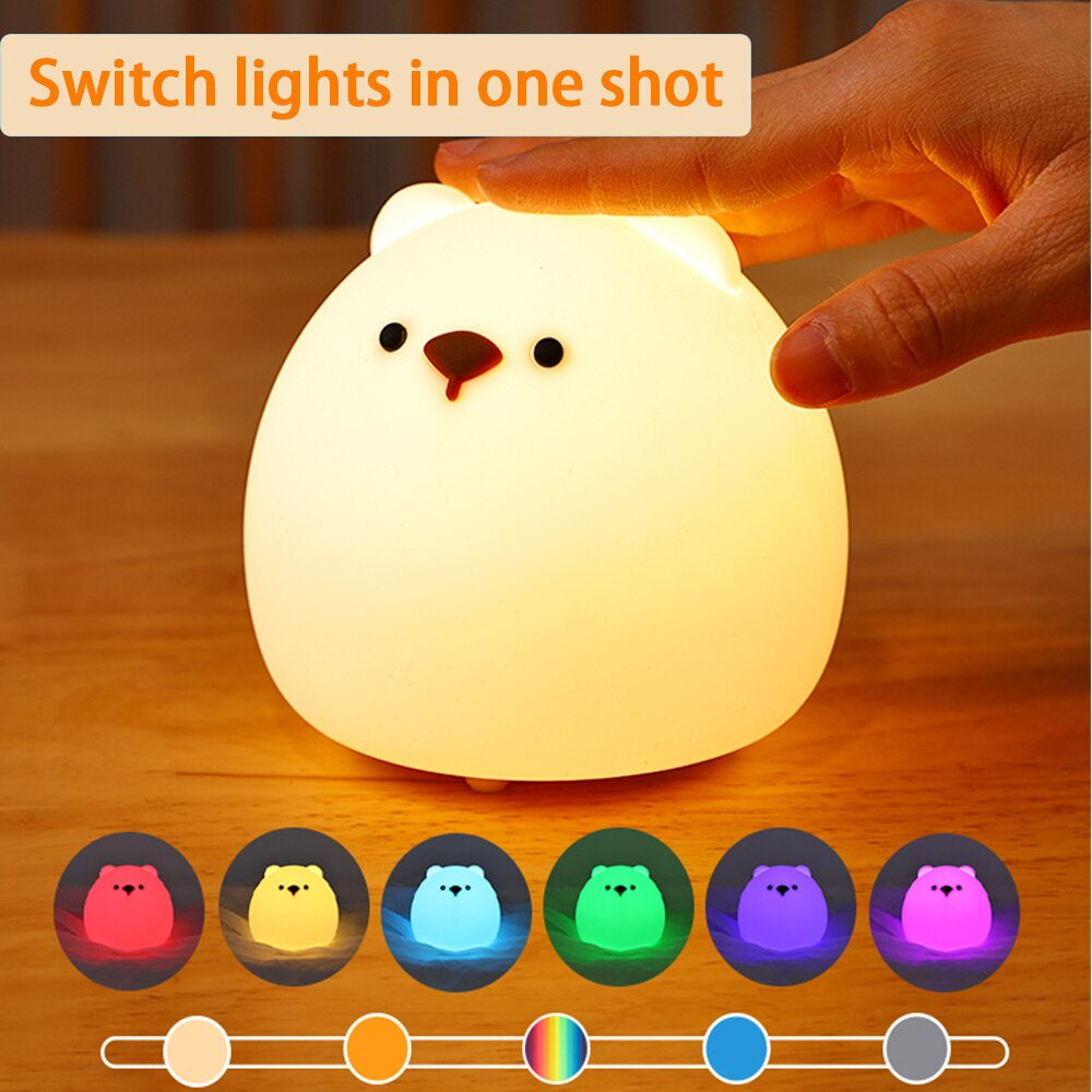 Led Night Light Child Silicone Light USB Rechargeable Touch Sensor Colorful Lamp for Kids Bedroom Bedside Touch Animal Bear Lamp