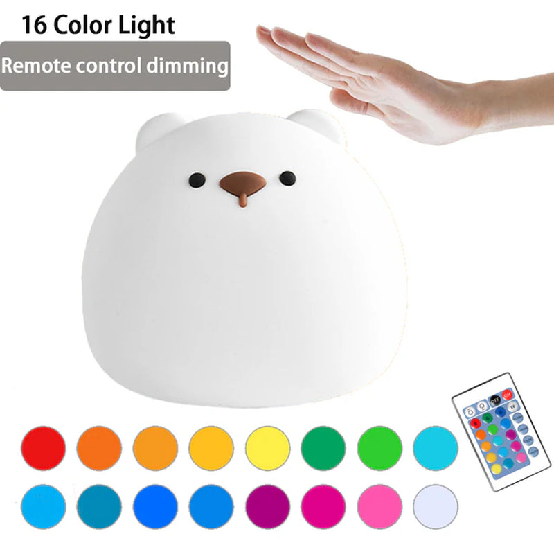 Led Night Light Child Silicone Light USB Rechargeable Touch Sensor Colorful Lamp for Kids Bedroom Bedside Touch Animal Bear Lamp